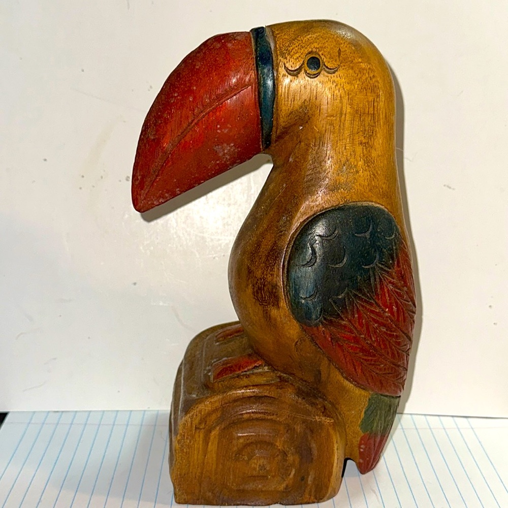 Large hand carved and painted toucan. One solid piece of wood.
